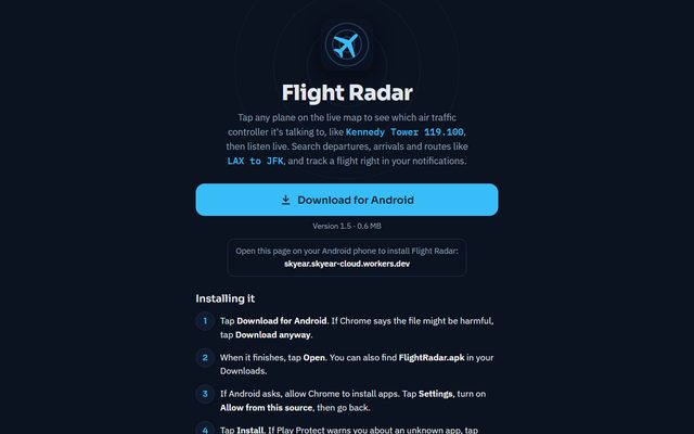 The Flight Radar download page